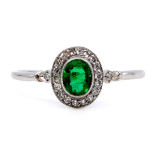 Emerald Diamond Platinum Halo Ring 7518-4916 Image1