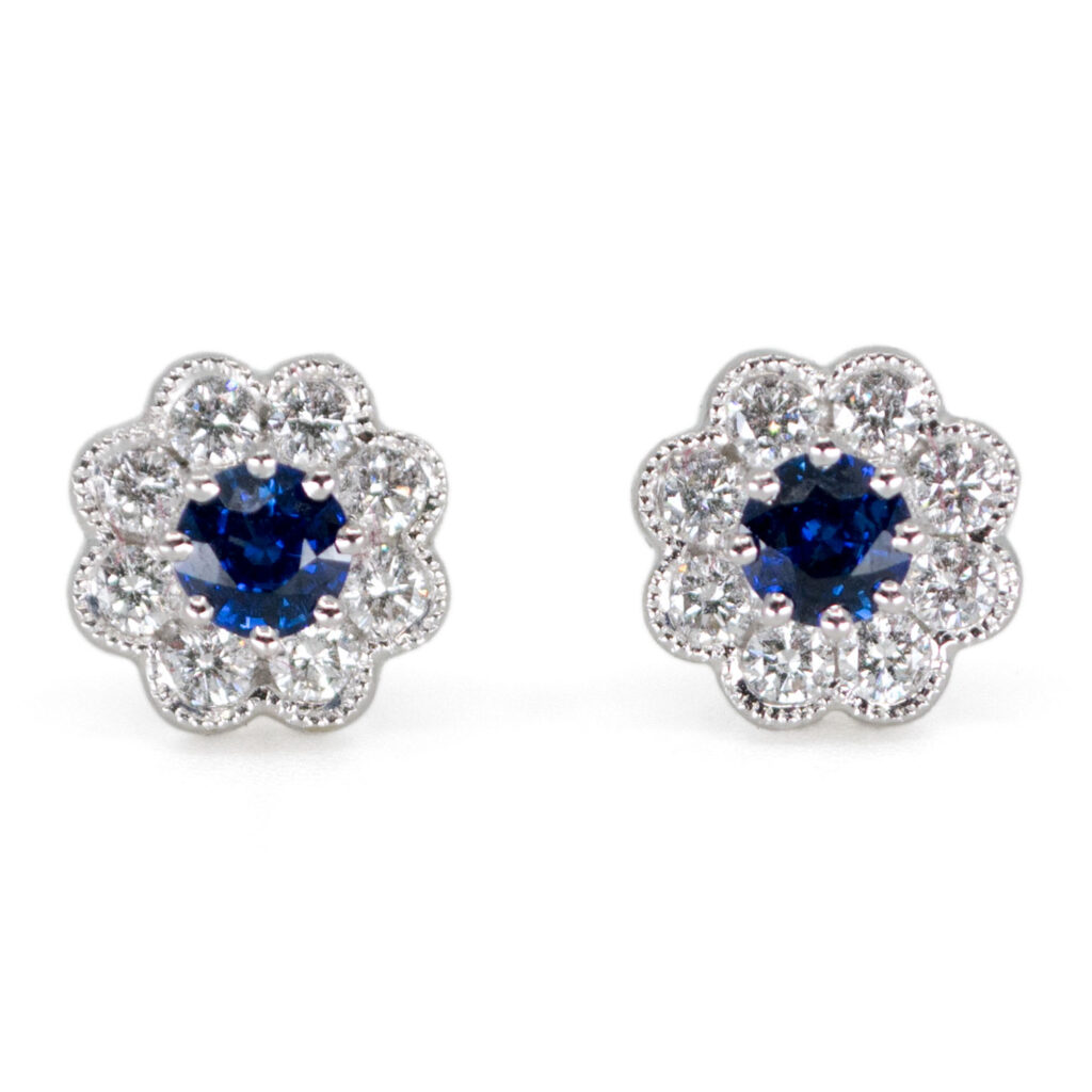 Sapphire Diamond 18k Cluster Earrings 8204-0840 Image1