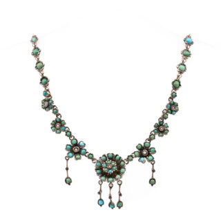 Pearl Turquoise Silver 9k Festoon Necklace 8303-2022 Image1