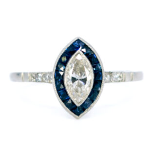 Diamond Sapphire Platinum Navette Ring 8583-2060 Image1
