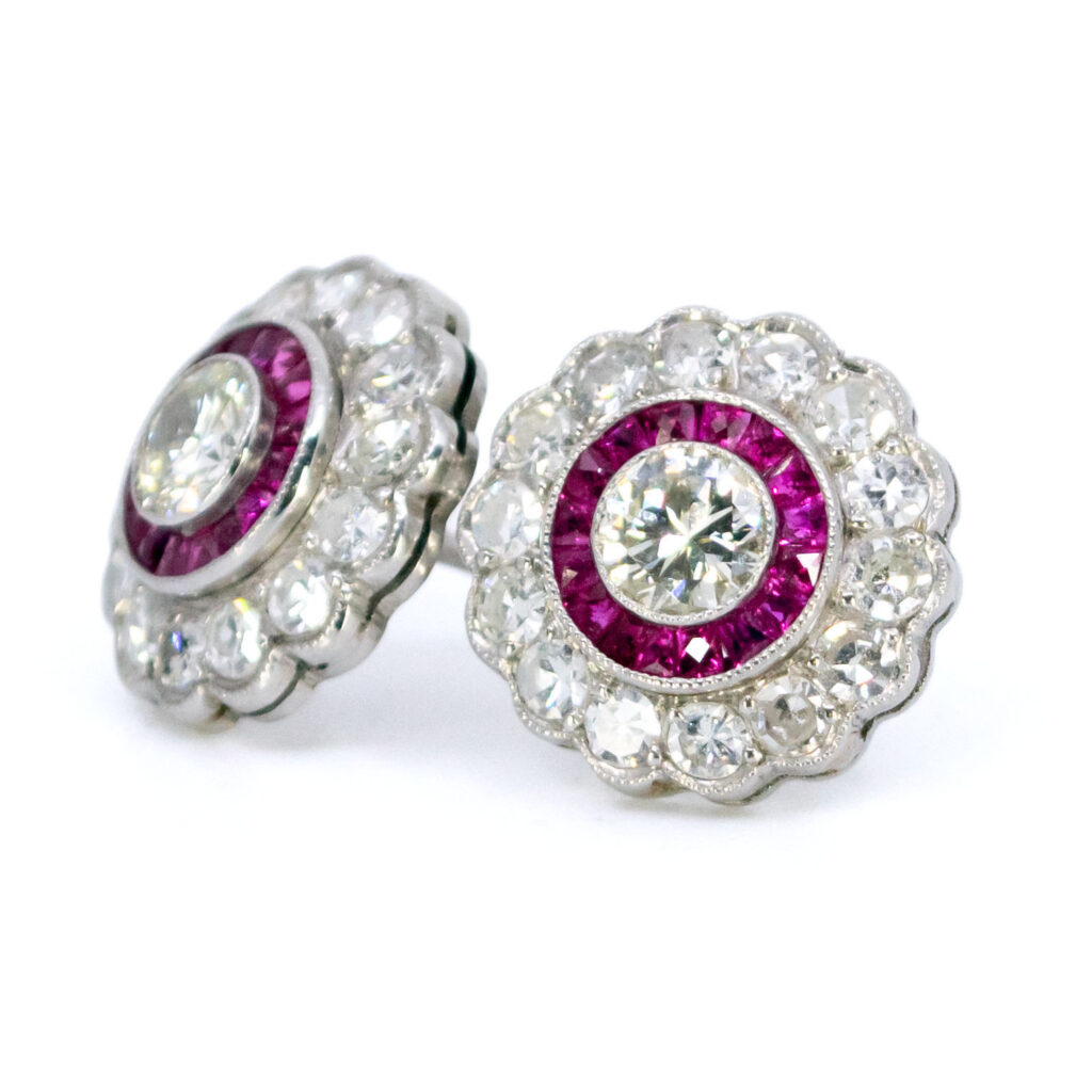 Diamond Ruby Platinum Cluster Earrings 8599-2076 Image2