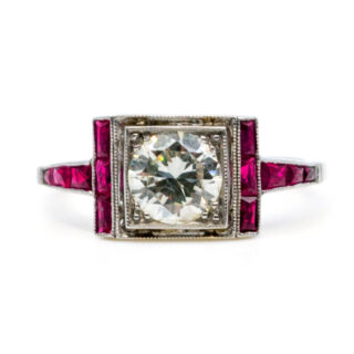 Diamond Ruby Platinum Square-Shape Ring 8632-2109 Image1