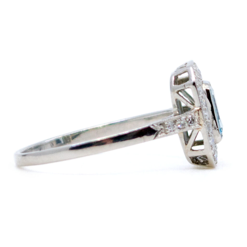 Anillo con forma de rectángulo de platino y diamantes aguamarina 8663-4950 Imagen 3
