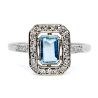 Aquamarine Diamond Platinum Rectangle-Shape Ring 8663-4950 Image1