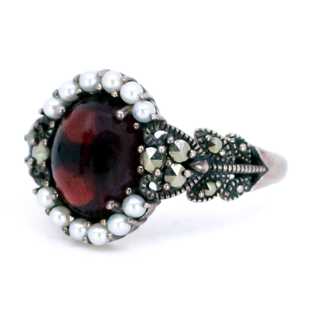 Granate marcasita (pirita) perla anillo de plata 9670-6411 Image2