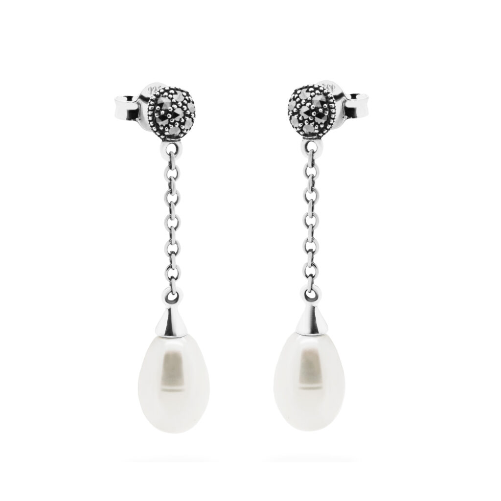Pendientes colgantes de plata con perlas de marcasita (pirita) 14857-1932 Image2