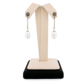 Marcasite (Pyrite) Pearl Silver Drop Earrings 14857-1932 Image1