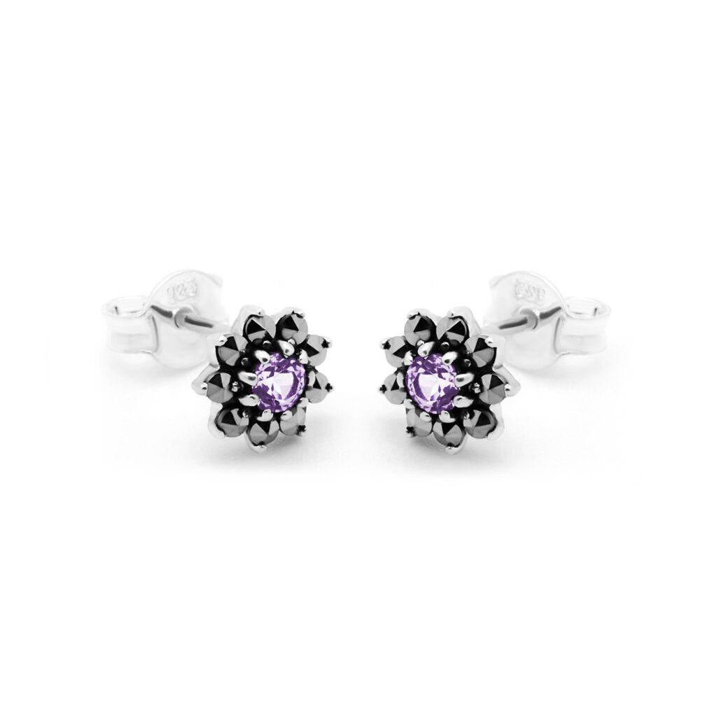 Amethyst Marcasite (Pyrite) Silver Cluster Earrings 15565-2200 Image1