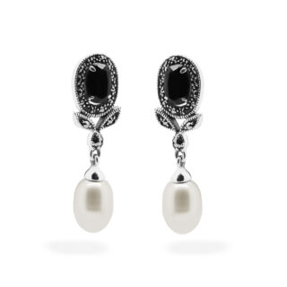 Markasit (Pyrit) Onyx-Perlen-Silberanhänger-Ohrringe 15707-2289 Bild1