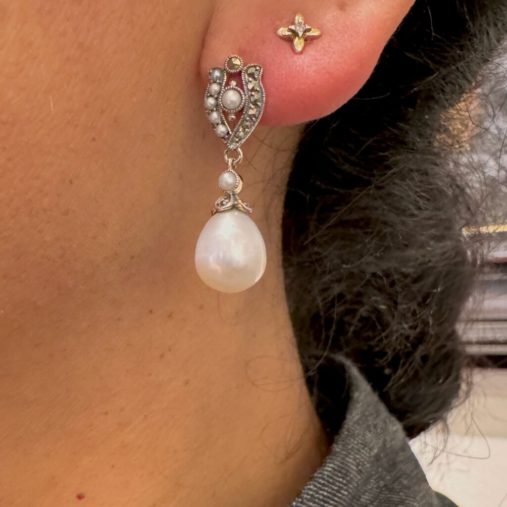 Marcasite (Pyrite) Pearl Silver Pendant Earrings 15628-2228 Image2