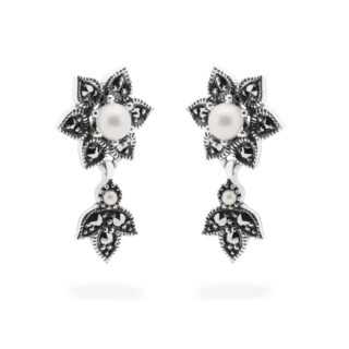 Orecchini pendenti in argento con perle di marcasite (pirite) 15845-2335 Immagine1
