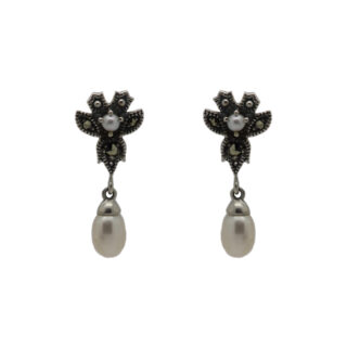 Marcasite (Pyrite) Pearl Silver Pendant Earrings 15846-2336 Image1