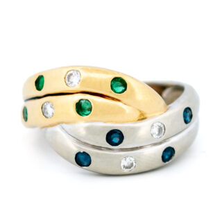 Diamond Emerald Sapphire 18k "Bi-Color Band" Ring 15871-8660 Image1