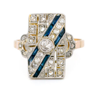 Diamant Verneuil Saffier 14k Rechthoekige Art-Deco Ring 15906-2466 Image1